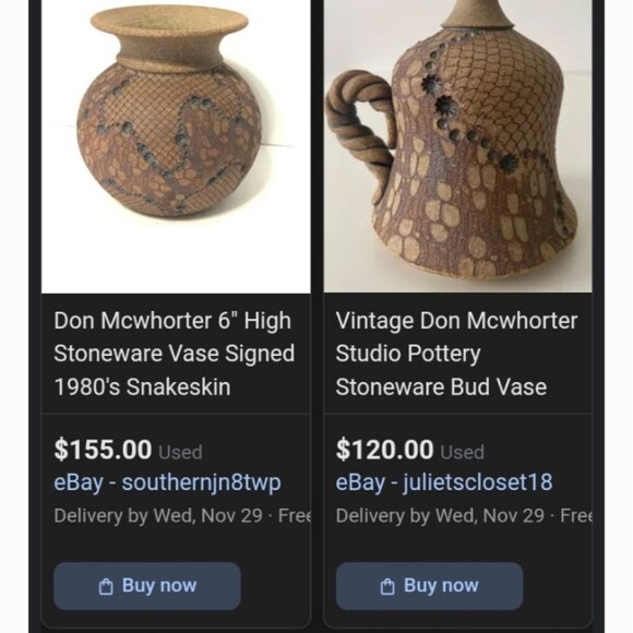 Don McWhorter Stoneware  Brown All Diffrent Each Piece Unique   9Tx5 At‎ Opening - Picture 11 of 11